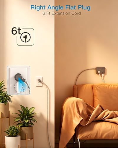 Image of HANYCONY 6 Ft Surge Protector Power Strip with USB C, Extension Cord with 8 Outlets 4 USB Ports(2 USB C), Flat Plug, Wall Mount, 3 Side Outlet Extender for Home Dorm Room Essentials, ETL Listed