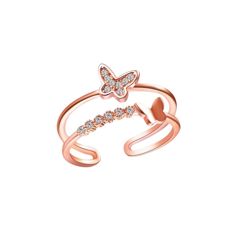 Women's Butterfly Double Layer Open Ring Adjustable Index Finger Ring-image-3