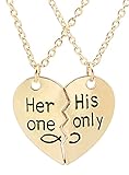 Greendou Fashion Jewelry 2pcs Her one His only Couple Necklaces Split Broken Heart Infinity Pendant Family Friend Valentine Gift (Gold)