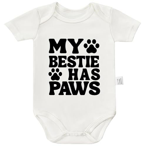 Image of Cviwsluad My Bestie Has Paws Bodysuit, Gender Neutral Baby Clothes, Newborn Boy Outfits, Boys Girls Short Sleeve Jumpsuit