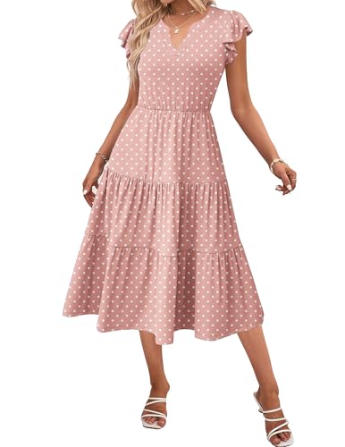 Image of ZEAGOO Womens Summer Casual Dresses Ruffle Sleeve V Neck Midi Dress Flowy Tiered Dress with Pockets Boho Sundresses