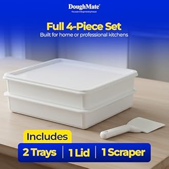 DoughMate® Artisan Kit – 2 Pizza Dough Proofing Trays, 1 Lid, and Dough Scraper – Food Contact Certified, Stackable, Made in USA
