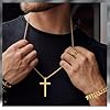APMGONT Men's Cross Necklace Cuban Bracelet Ring Set Stainless Steel Cross Pendant Necklace Cuban Chain Bracelet Vintage Spinner Ring Set Gifts for Men Birthday Christmas (Silver B) #5