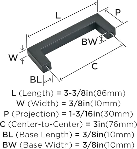 Image of Amerock | Cabinet Pull | Matte Black | 3 inch (76 mm) Center to Center | Monument | 1 Pack | Drawer Pull | Drawer Handle | Cabinet Hardware