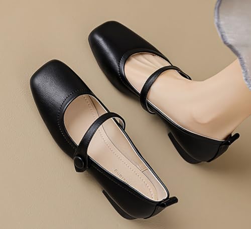 Niction Mary Jane Flat Shoes for Women Square Toe Retro Pu Leather Ballet Flats Comfortable Womens Dress Shoes for Work Walking Driving3