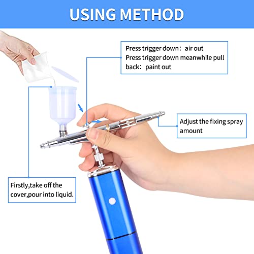 Image of Cordless Airbrush Kit with Compressor Dual Action Rechargeable Detachable Air Brush Gun Portable for Makeup Art Painting Craft Cake Tattoo Model Barber with Two Replacement Batteries