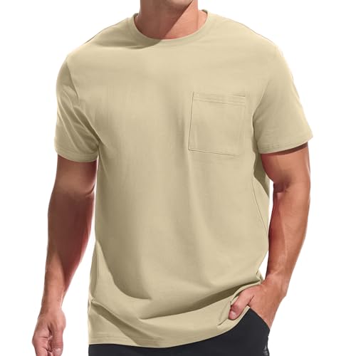 VEIISAR Men's Pocket T-Shirt - Mens Cotton Elastic Tees Soft