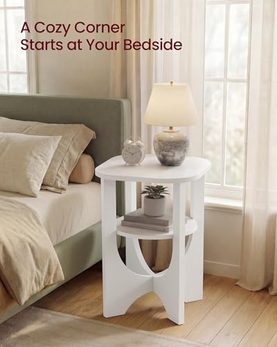 Image of VASAGLE Side Table, 2 Tier Small Accent End Table, Nightstand with Lower Shelf for Small Spaces, Living Room, Bedroom, Cloud White ULET233W101S
