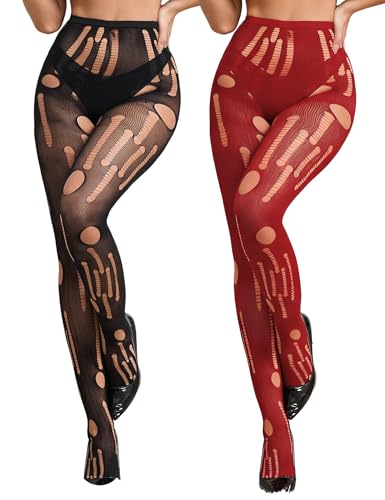 Image of Fishnet Stockings for Women Ripped Tights Plus Size Sexy High Waist Pantyhose Black XS-5XL