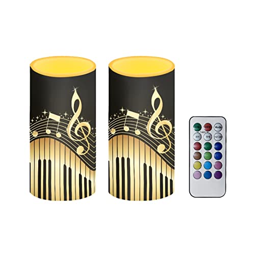 Emoming Golden Music Piano Flameless Candles Flickering Battery Operated Led Candles 2Pcs With Remote Color Changing/Timer, Home Bedroom Party Decor #TOP21