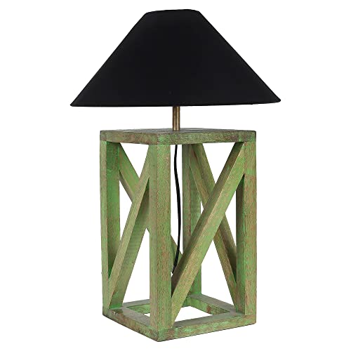 Image of tu casa Table Lamps with Mango Wood Base & Black Cotton Shades for Home Decor, Bedrooms, Living Room, Gifting, Diwali Decoration, Dining Space, Study Room, Hall (Height- 51cm) - Bulb not Included