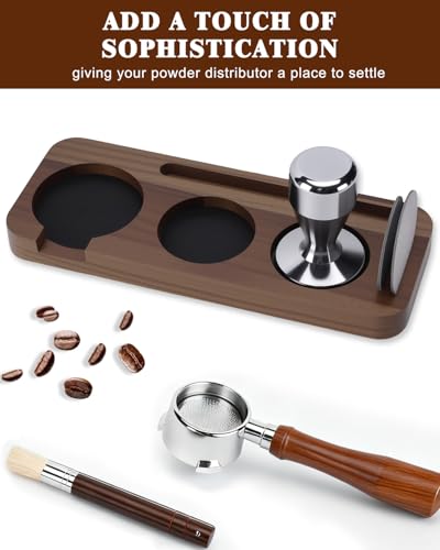 Image of 51 /54mm Espresso Organizer Station, Solid Walnut Espresso Tamping Station with Non-Slip Mat, Compact Coffee Accessories Holder for Barista Countertop