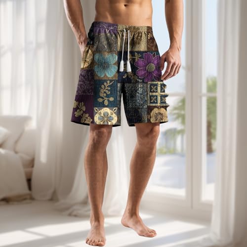 Men Shorts Trendy Loose Summer Casual Abstract Art Print Drawstring Elastic Waist Quick Dry Comfy Hawaiian Pants2
