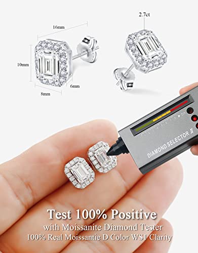 Jaransheti 3Ct Emerald Cut Moissanite Fancy Halo Stud Earrings For Women,D Color Vvs1 Clarity Brilliant Lab Created Diamond Flat Back Earrings S925 Sterling Silver Classic Moissanite Jewelry Gifts For Women Mom Wife #TOP1