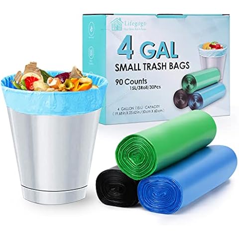15-20L Waste Bin Liners, Strong Unscented Bin Bags, small Trash bags for Household, Office, Kitchen, Colorful (90 Count) Cover