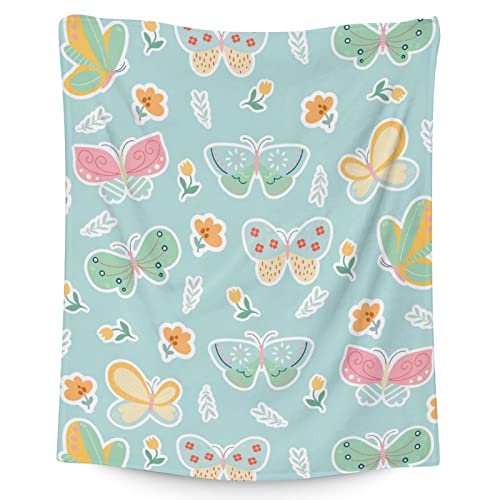 Butterfly Blanket Gifts - 50"x60" Cute Throw for Women, Girls - Green Soft Fuzzy Blankets for Bed, Couch & Living Room