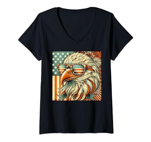 Damen American Bald USA Adler USA Flagge 4. Juli Adler PN T-Shirt mit V-Ausschnitt