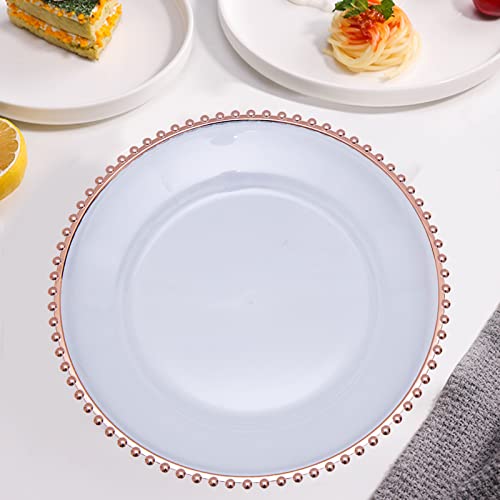 Dacakews Rose Gold Bead Acrylic Charger Plates 13", Set 10Pcs Acrylic Round Table Charger Plates Decoration Dinner,Wedding,Party,Event(Acrylic Round Rose Gold10) #TOP6