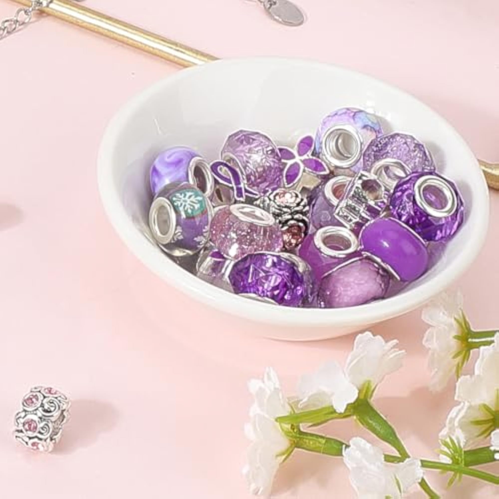 1 Box 50Pcs Purple Big Hole Beads European Beads for DIY Projects
