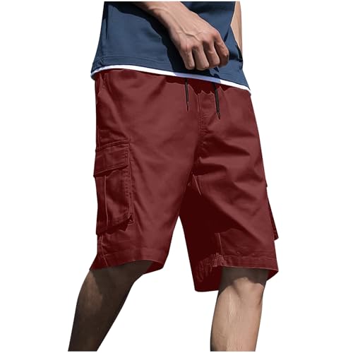 Image of Mens Cargo Shorts Lightweight Stretch Outdoor Hiking Short Gym Casual Shorts Drawstring Elastic Waist Multi Pockets