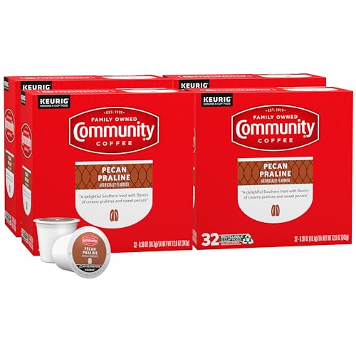 Image of Community Coffee Pecan Praline Flavored, Medium-Dark Roast, Single-Serve Keurig K-Cup Pods, 32 Count (Pack of 4)