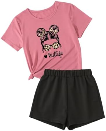 Kid Toddler Girl Clothes Summer Ruffle Sleeve Figure Graphic Tee Shirt + Shorts Summer Outfits Set