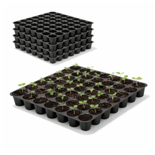 Image of SJ Organics Reusable Seedling Tray - Pack of 5 (49 Cells Each) | Nursery Germination Tray with Drainage Holes for Home Gardening & Plant Nursery
