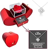 iceevery Preserved Handmade Red Rose With Hollow Clavicle Necklace,Jewelry Boxes With Necklace For Girlfriend,Wife,Mom With ''To My Love'' Card (Snow Silver)