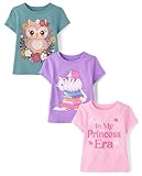 The Children's Place,Baby Girls,and Toddler Assorted Everyday Short Sleeve Graphic T-Shirts,multipacks,Cat Books/Princess Era/Owl 3-Pack,2 Years