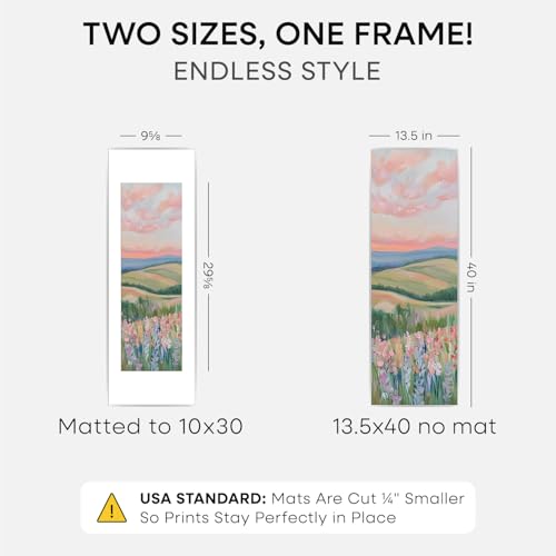 Image of Homeforia 13.5x40 Panoramic Frame Silver, High End Metal 13.5x40 Picture Frames with Mat 10x30 Photo, 13.5 x 40 Poster Frame Matted to 10 by 30 Print, 40x13.5 Frame, Tempered Glass, Wall Kit, Set of 1
