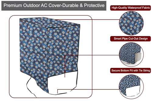 Image of The Furnishing Tree 1 Ton Split AC Cover for Indoor and Outdoor Units Floral Pattern Blueish Grey