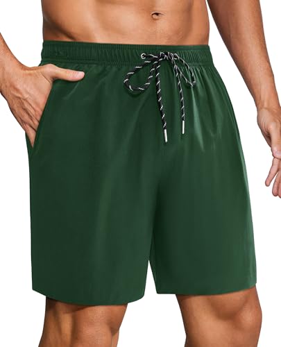 Gleeease Mens Swim Trunks 7 Inch Mens Swimming Trunks with Mesh Liner 7 Inch Stretch Quick Dry Lined Pockets Drawstring Funny Beach Swimming Pool Surf Holiday Green Large Swim Trunks