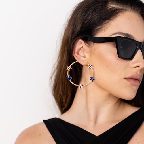 American Flag Independence Day Hoop Earrings Enamel Five Pointed Star Dangle Earrings Red Blue White Holiday Jewelry for Women3