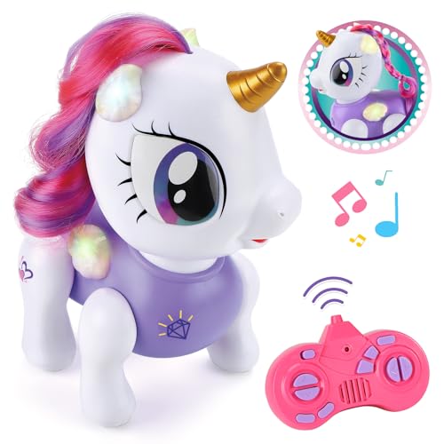 PETNEY Remote Control Robot Pets Toys for Ages 5-7,Interactive Voice Control,Rechargeable & Recordable,Touch Sensing,STEM Toy Program Treats, Walking, Dancing Robot Toys for Girls (Purple)