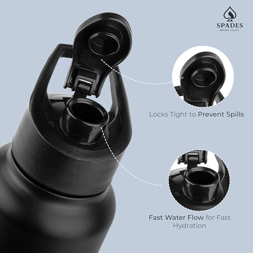 Image of SPADES Stainless Steel Water Bottle 1 Litre BPA-Free, Leak-Proof Single Wall water Bottles with Sipper cap Lightweight, Easy to Clean Ideal for Office, Gym, School, Travel & Fridge (Black /P1)