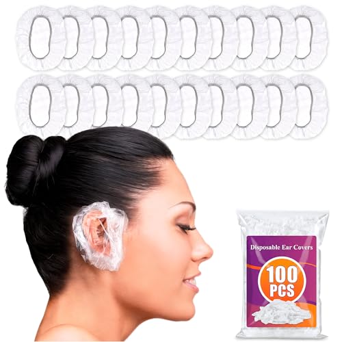 100 Pcs Ear Cover for Shower Disposable Ear Covers for Hair Dryer Easy to Stretch Water-Resistant Lightweight Durable Plastic | Comfortable to Wear for Home Spa Travel Hotel and Hair Dye Use