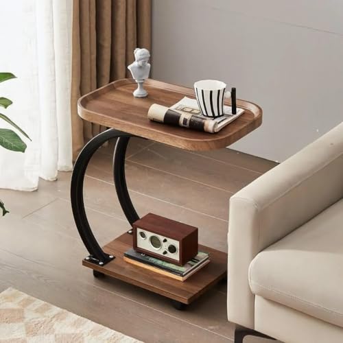 Image of Side Table Stands Couch Side, Swivel TV Tray Table, C-Shaped End Table, Small Center Table for Home Office for Bedroom, Living Room | Closet with Dustproof Door (Double-C Table-YZ)