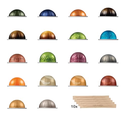Variety Pack with 18 Pods Compatible with Nespresso Vertuo 1 of Each Coffee Sampler Discovery Pack Plus 10 Wooden Stirring Sticks Coffee Gifts 18 Capsules Espresso Lungo