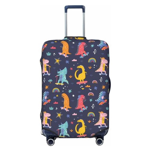 Cartoon Dinosaur Print Luggage Cover For Suitcase,Washable Elastic Travel Suitcase Protector With Zipper Closure And Bottom Buckle – Fits 18-32