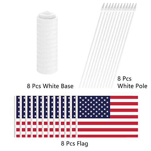 8 Pack Usa Desk Flag Set, Us American Small Mini Table Flags, Miniature Desktop Flag With 12" Solid White Pole , White Base, Small Mini Desktop Flag, Office Decoration, Home Decoration, Festival Celebrations (8 Pack White Pole Usa) #TOP2