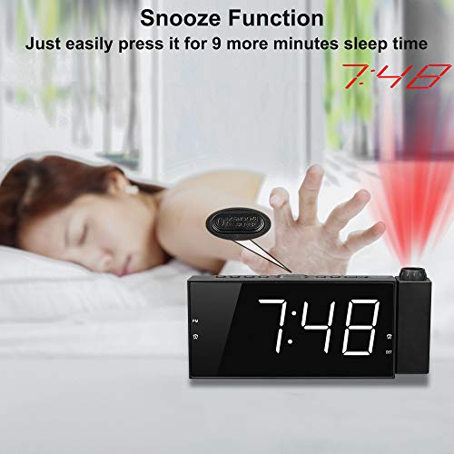 Projection Alarm Clock for Bedroom,Projector Ceiling Clock with 7”Large Digtal LED Display&Dimmer,180°Projector,USB Charger,Dual Alarms,12/24H DST,Battery Backup & Plug-in Loud Clock for Heavy Sleeper