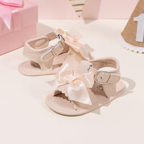 Image of Miamooi Infant Baby Girls Boys Sandals Summer Bowknot Crib Shoes Toddler Pu Leather Flower Soft Rubber Sole Dress Flats First Walker Shoes