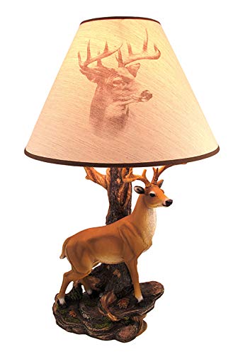 Zeckos `Champion` 12 Point Buck Table Lamp with Deer Printed Shade Western Décor