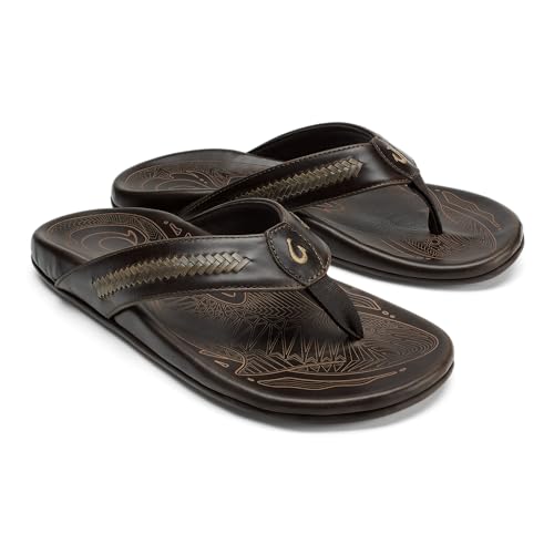 Image of OluKai Mea Ola Mano Men's Leather Sandals, Hand-Woven Hawaiian Strap