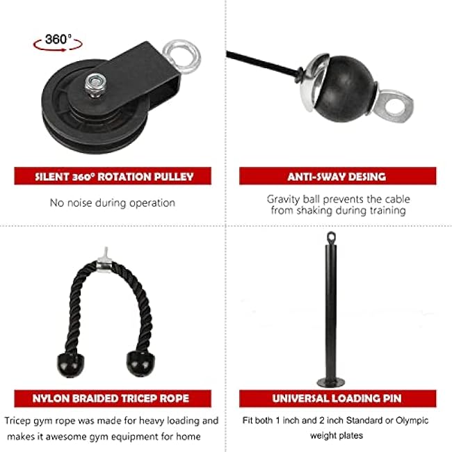 LFJ LAT Pull Down and Lift Weight Pulley System Cable Machine Pulley Attachment for Triceps Pull Down, Biceps Curl, Back, Forearm, Shoulder Home Gym Equipment