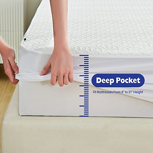 Full Size Mattress Protector Waterproof, Hypoallergenic Bamboo 3D Air Fabric Mattress Cover, Cooling Bed Mattress Pad Cover, Soft Noiseless Vinyl Free Machine Washable, 8''-21'' Deep Pocket #TOP5