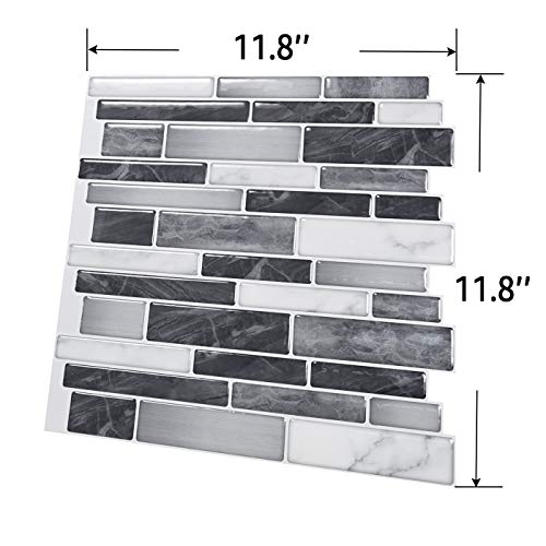 Art3d 10-Sheet Self-Adhesive Tile Backsplash for Kitchen, Vinyl Decorative Tiles, 12