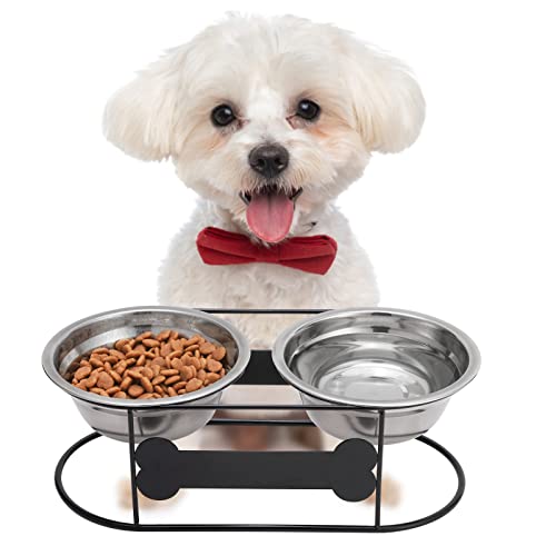 Bingpet Dog Raised Bowls -Bone Style- Dog Food And Water Bowlswith Double Stainless Steel With Metal Stand #TOP16