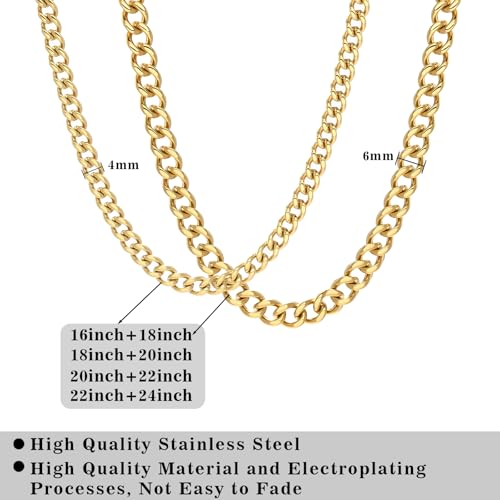 2PCS Cuban Link Chain Set for Men - Gold/Silver Plated Stainless Steel Layered Chain Necklace Non-Tarnish Jewelry Gift 16"/18", 18"/20", 20"/22", 22"/24" - Image 4