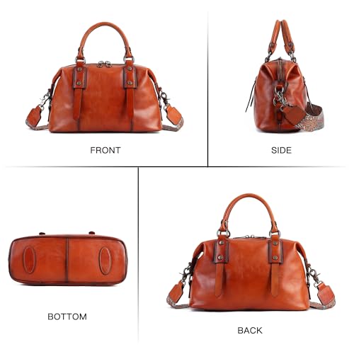 Image of Leather Handbag for Women, Genuine Leather Purses Retro Mandela Crossbody Handbag Tote Bag